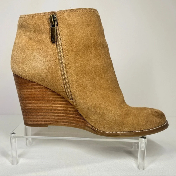 Lucky Brand Yakeena Tan Suede Leather Wedge Booties Size 7M - Picture 5 of 13